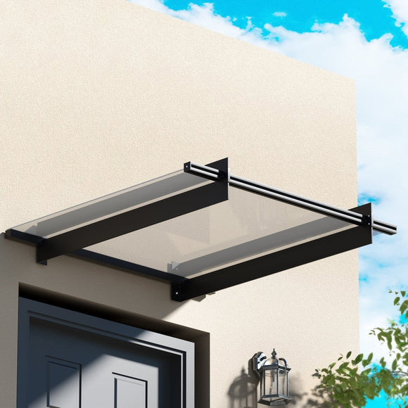 Instahut Window Door Awning Canopy 1mx1m Flat Transparent Sheet Metal Frame - RnR Galore