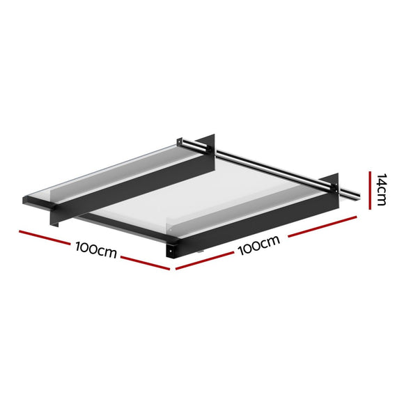 Instahut Window Door Awning Canopy 1mx1m Flat Transparent Sheet Metal Frame - RnR Galore