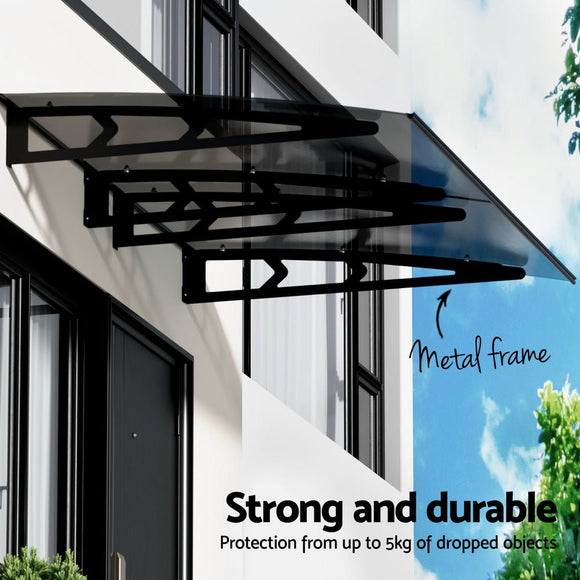 Instahut Window Door Awning Canopy 1mx2m Grey Solid Sheet Metal Frame - RnR Galore