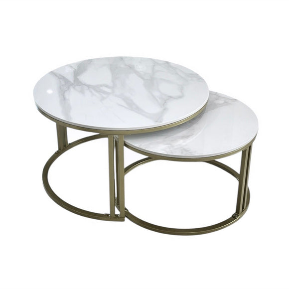 Interior Ave - Premier Nested Coffee Table Set - White Marble Stone - RnR Galore