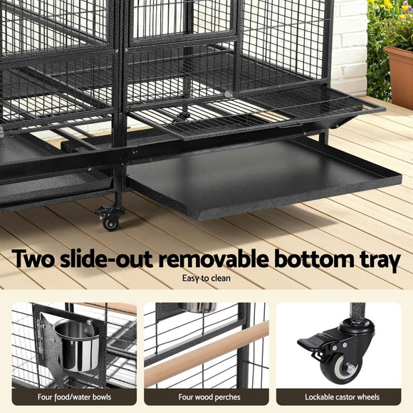 i.Pet Bird Cage Extra Large Aviary 185cm Pet Parrot Cage Castor Wheel Removable Divider - RnR Galore