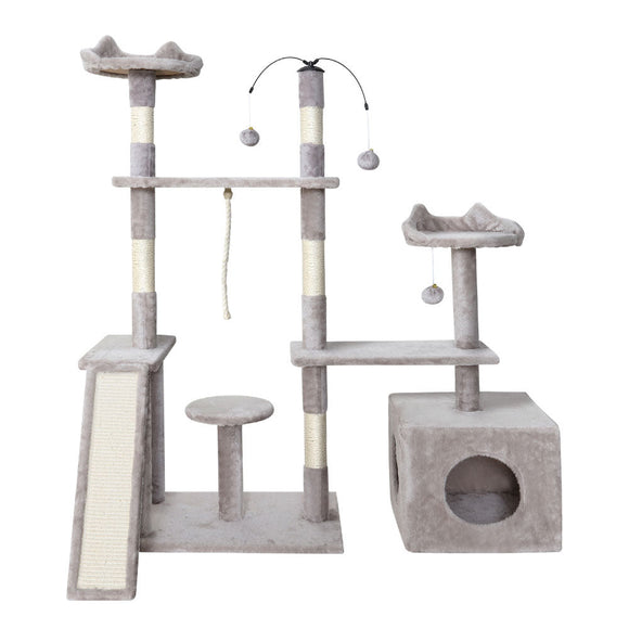 i.Pet Cat Tree 135cm Tower Scratching Post Scratcher Wood Condo House Toys Grey - RnR Galore