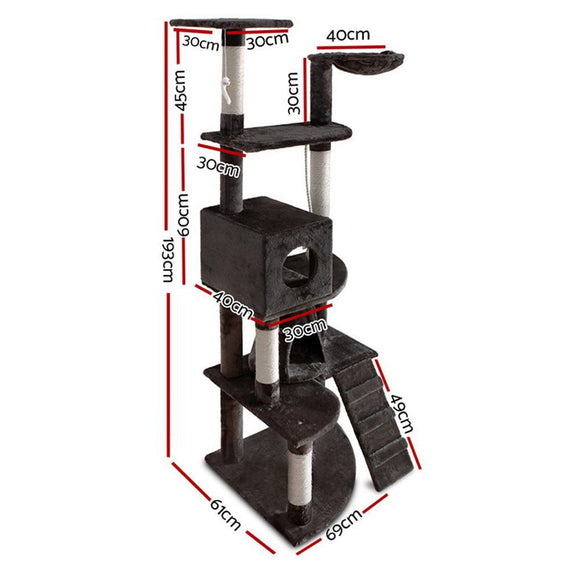 i.Pet Cat Tree 193cm Tower Scratching Post Scratcher Condo House Trees Grey - RnR Galore