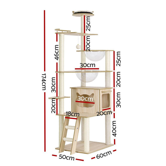 i.Pet Cat Tree Tower Scratching Post Scratcher 174cm Wood Bed Condo House Ladder - RnR Galore