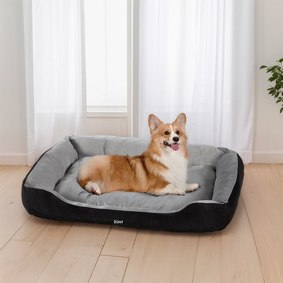 i.Pet Pet Bed Dog Cat Calming Soft Sleeping Comfy Plush Mat Cave Washable Black - RnR Galore