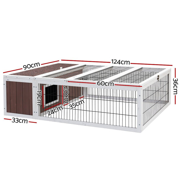 i.Pet Rabbit Hutch 124cm x 90cm x 35cm Chicken Coop Large Outdoor Wooden Run Cage House - RnR Galore