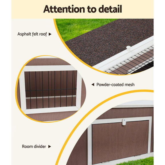 i.Pet Rabbit Hutch 124cm x 90cm x 35cm Chicken Coop Large Outdoor Wooden Run Cage House - RnR Galore