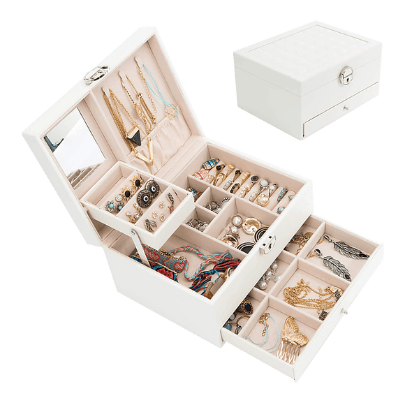 Jewellery Storage Box Girls Rings Necklaces Display Organiser Storage Case - RnR Galore