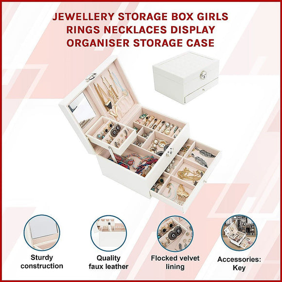 Jewellery Storage Box Girls Rings Necklaces Display Organiser Storage Case - RnR Galore