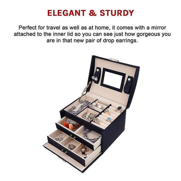 Jewellery Storage Box Girls Rings Necklaces Display Organiser Storage Case - RnR Galore