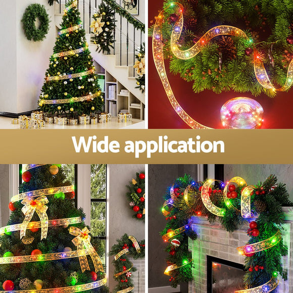 Jingle Jollys 20M Christmas Lights Fairy Ribbon Light 200 LED Xmas Decor Golden - RnR Galore