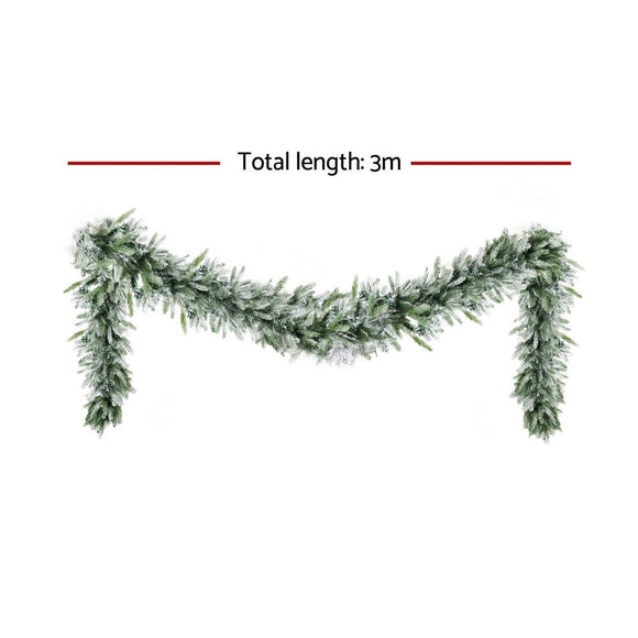 Jingle Jollys 3M Christmas Garland Pre - lit LED Lights Snow Frosted Tips Decor - RnR Galore