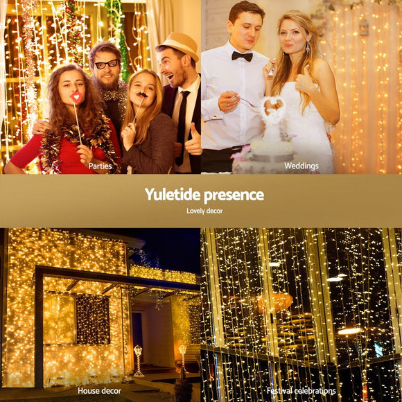 Jingle Jollys 3X3M Christmas Lights Curtain String Light 300 LED Warm White - RnR Galore