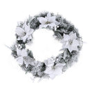 Jingle Jollys 60cm Christmas Wreath LED Lights Snowy Flowers Garland Party Decor - RnR Galore