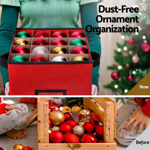 Jingle Jollys Christmas Baubles Storage Box 64 Dividers Xmas Ornaments Container - RnR Galore