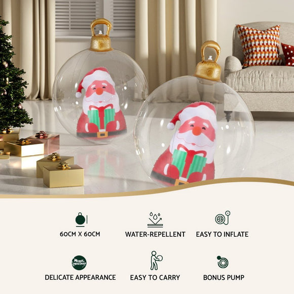 Jingle Jollys Christmas Inflatable Ball 60cm Santa Decoration Giant Bauble Clear - RnR Galore
