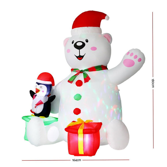 Jingle Jollys Christmas Inflatable Bear 1.8M Height LED Outdoor Decorations Illuminated - RnR Galore