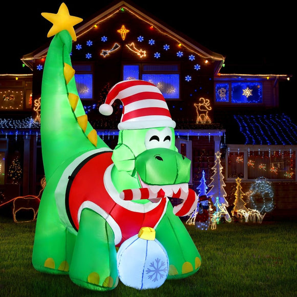 Jingle Jollys Christmas Inflatable Dinosaur 1.86M Height LED Decorations Illuminated - RnR Galore