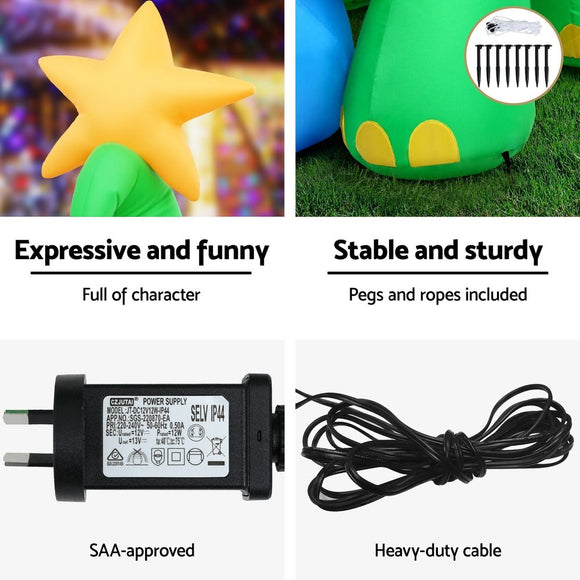 Jingle Jollys Christmas Inflatable Dinosaur 1.86M Height LED Decorations Illuminated - RnR Galore