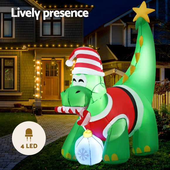 Jingle Jollys Christmas Inflatable Dinosaur 1.86M Height LED Decorations Illuminated - RnR Galore