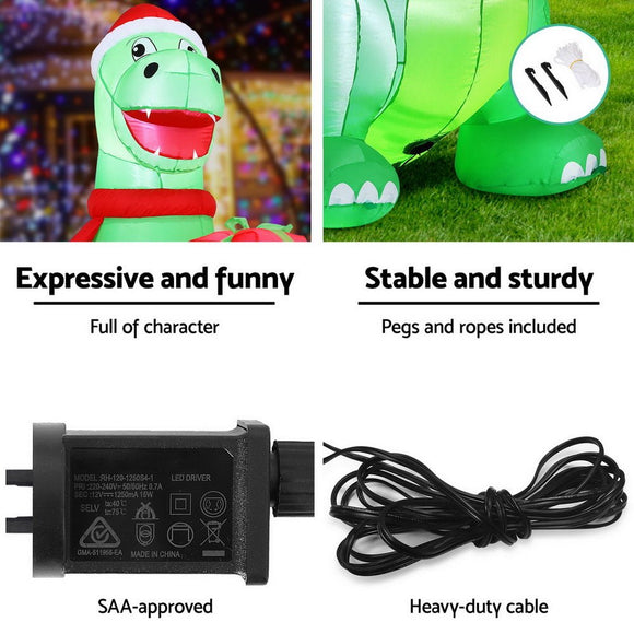 Jingle Jollys Christmas Inflatable Dinosaur 1.8M Height LED Decorations Illuminated - RnR Galore