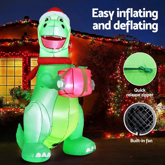 Jingle Jollys Christmas Inflatable Dinosaur 1.8M Height LED Decorations Illuminated - RnR Galore