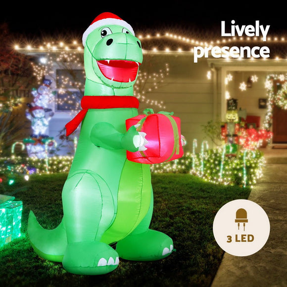 Jingle Jollys Christmas Inflatable Dinosaur 1.8M Height LED Decorations Illuminated - RnR Galore