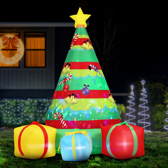 Jingle Jollys Christmas Inflatable Gift Tree 2.2M Height Flashing Light Decorations Illuminated - RnR Galore