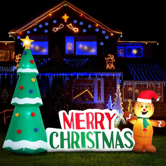 Jingle Jollys Christmas Inflatable Gingerbread Man Tree LED Illuminated Decorations - RnR Galore