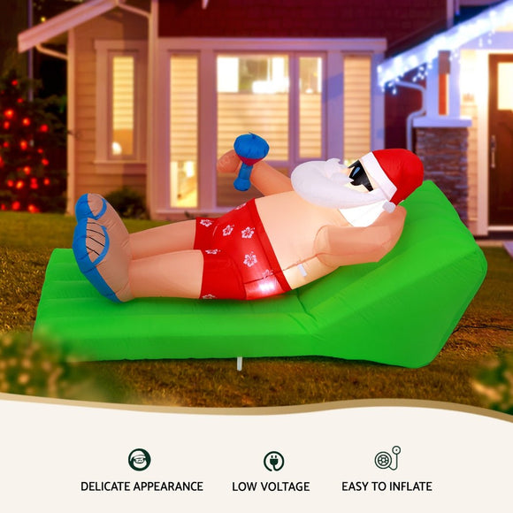 Jingle Jollys Christmas Inflatable Santa Bench 1.8M LED Illuminated Decorations - RnR Galore
