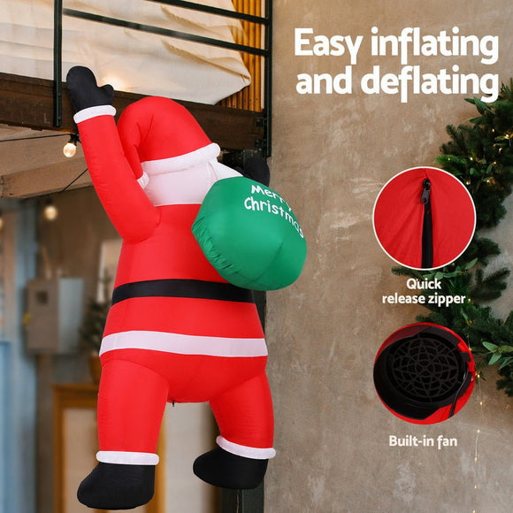 Jingle Jollys Christmas Inflatable Santa Climbing LED Illuminated Decorations 1.9M - RnR Galore