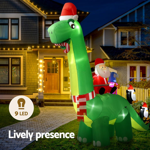 Jingle Jollys Christmas Inflatable Santa Dinosaur 3.8M Illuminated Decorations - RnR Galore