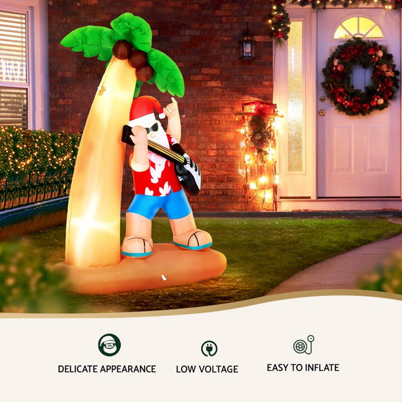 Jingle Jollys Christmas Inflatable Santa Guitar 2.1M Led Illuminated Decorations - RnR Galore