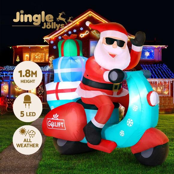 Jingle Jollys Christmas Inflatable Santa Motorbike LED Illuminated Decorations - RnR Galore