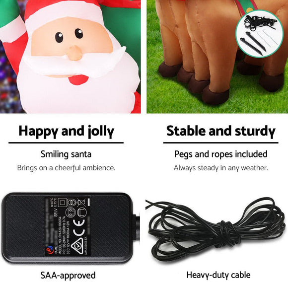 Jingle Jollys Christmas Inflatable Santa Sleigh 2.2M Illuminated Decorations - RnR Galore