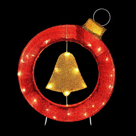 Jingle Jollys Christmas Lights 60cm Motif 30 LED Bell Wreath Xmas Decorations - RnR Galore