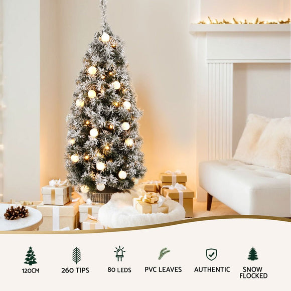Jingle Jollys Christmas Tree 1.2M Potted Snowy Xmas Tree - RnR Galore