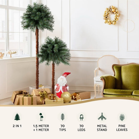 Jingle Jollys Christmas Tree 1.5+1m LED Xmas Palm Tree Party Decorations 2 in 1 - RnR Galore