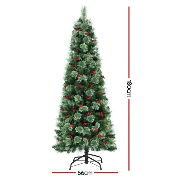 Jingle Jollys Christmas Tree 1.8M LED Xmas Tree Party Decorations Red Barries - RnR Galore