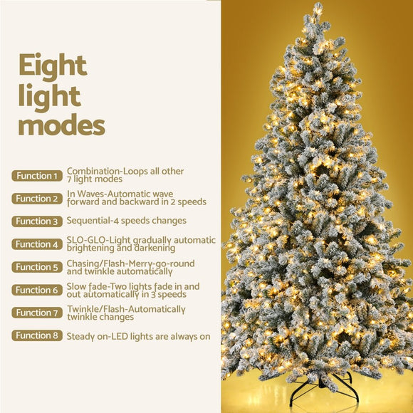 Jingle Jollys Christmas Tree 1.8m Snow Flocked LED Xmas Decoration 8 Light Modes - RnR Galore