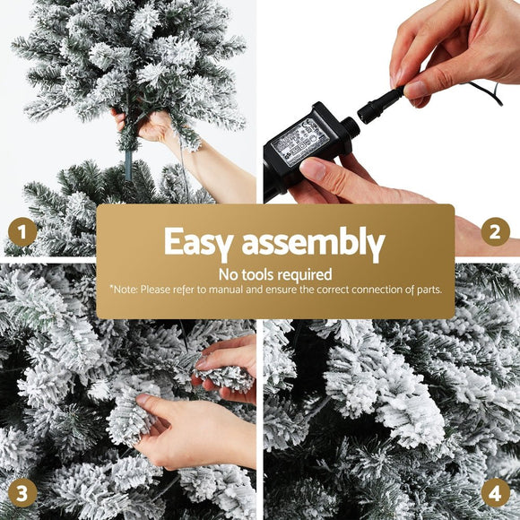 Jingle Jollys Christmas Tree 1.8m Snow Flocked LED Xmas Decoration 8 Light Modes - RnR Galore