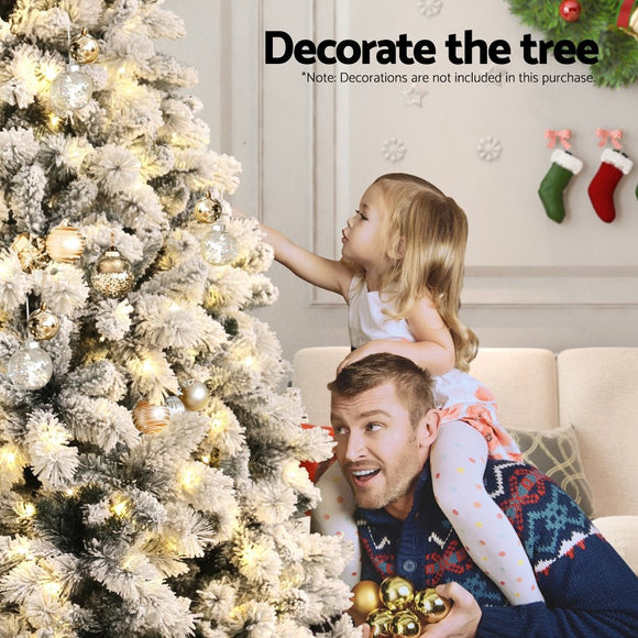 Jingle Jollys Christmas Tree 1.8m Snow Flocked LED Xmas Decoration 8 Light Modes - RnR Galore