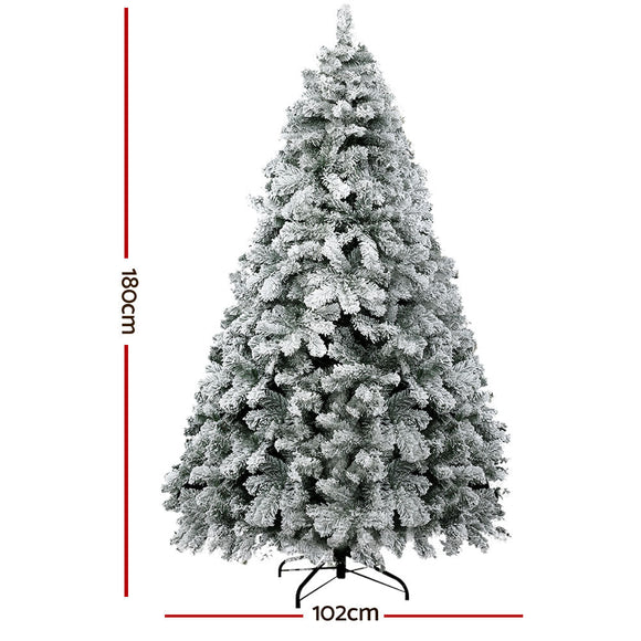 Jingle Jollys Christmas Tree 1.8m Snow Flocked Xmas Tree Decorations 468 Tips - RnR Galore