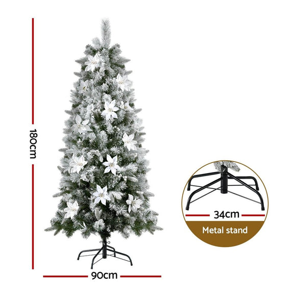Jingle Jollys Christmas Tree 1.8m Xmas Tree Snow Flocked Flowers Decor 564 Tips - RnR Galore