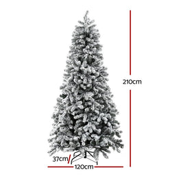 Jingle Jollys Christmas Tree 2.1m Snow Flocked LED Xmas Decoration 8 Light Modes - RnR Galore