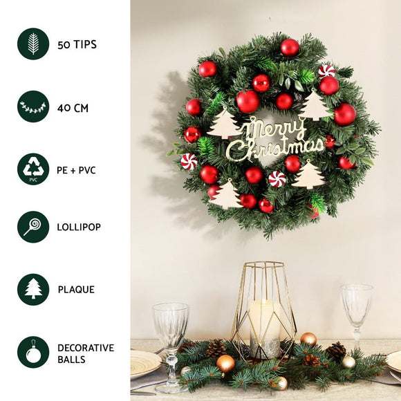 Jingle Jollys Christmas Wreath 40CM Xmas Garland Baubles Ornaments Party Decor - RnR Galore