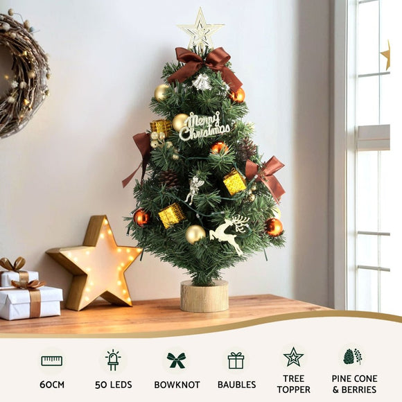Jingle Jollys Tabletop Christmas Tree 60CM LED Xmas Tree Tree Topper Ornaments - RnR Galore