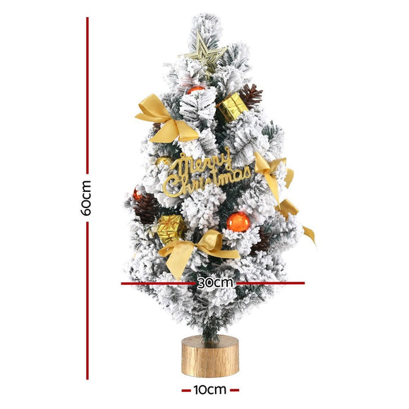 Jingle Jollys Tabletop Christmas Tree 60CM Snowy Xmas Tree Tree Topper Ornaments - RnR Galore