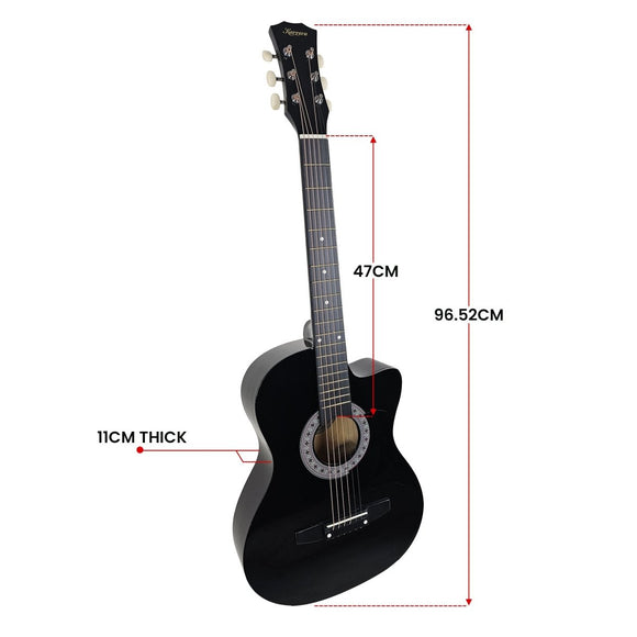 Karrera 38in Pro Cutaway Acoustic Guitar with Carry Bag - Black - RnR Galore