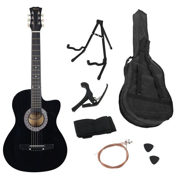 Karrera 38in Pro Cutaway Acoustic Guitar with Carry Bag - Black - RnR Galore